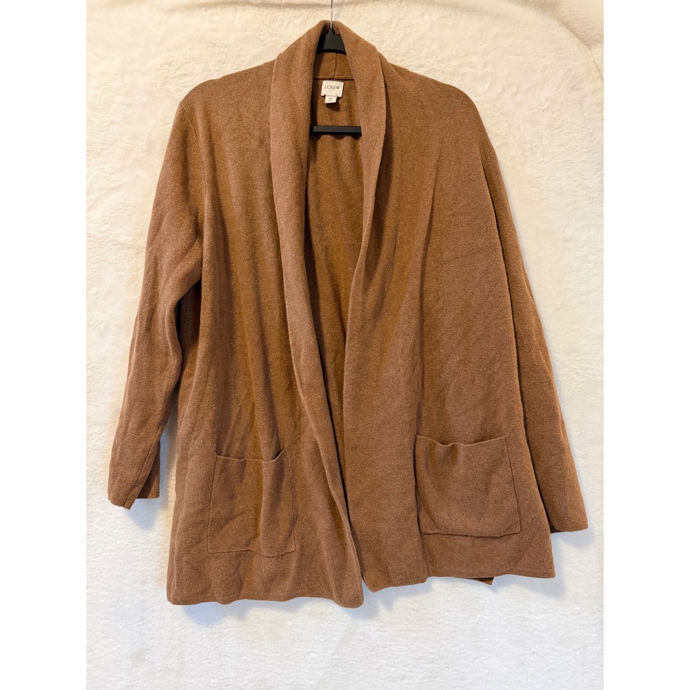 J.Crew Cardigan Sweater Womens XL Brown Cotton Shawl Collar Open Front BA866